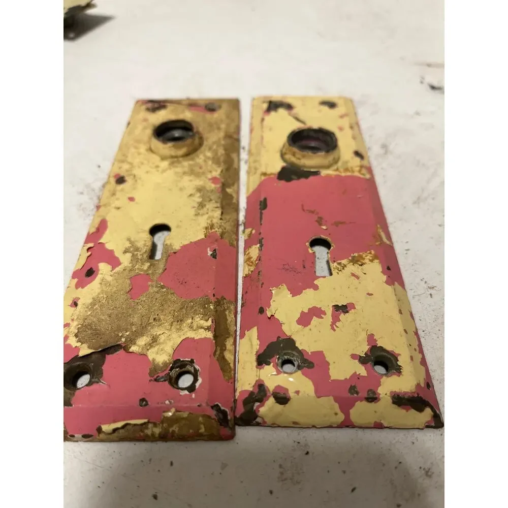 PAIR Antique/Vintage Door Plates, Backplates, Escutcheon, Back Plate, Brass Pink